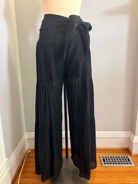 Free People Black Wide-Leg Tie Waist Pants